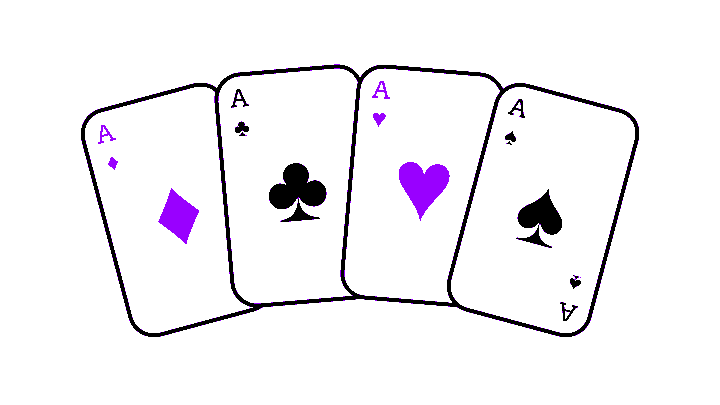 the ace of diamonds, clubs, hearts and spades in alternating purple and black colors