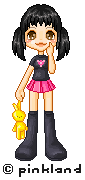 pixel doll of a girl with pigtails wearing pink and black