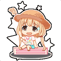anzu sighing in a straw hat with a popcicle