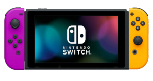 the nintendo switch with purple and orange joycons